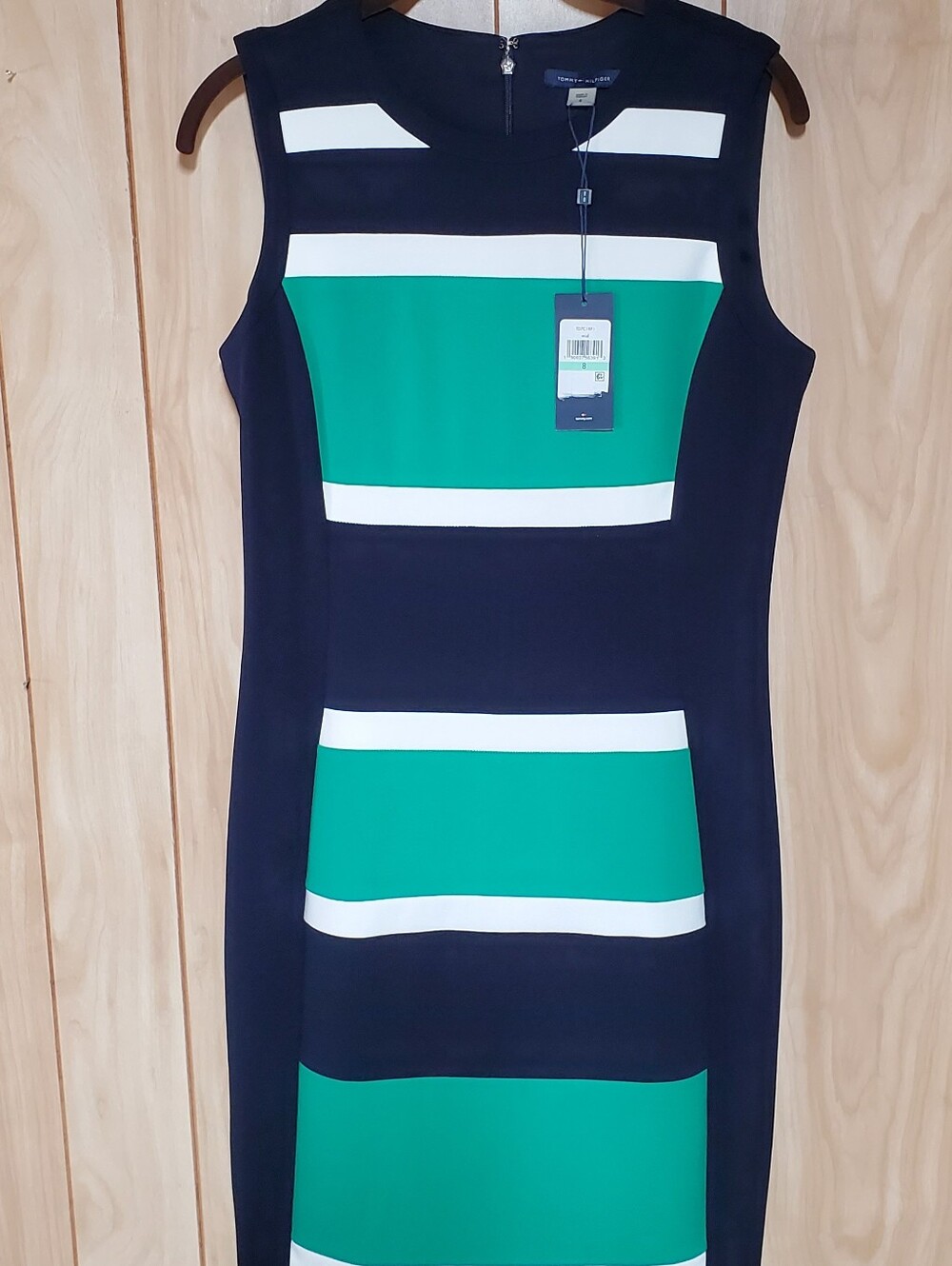 NWT Tommy Hilfiger Navy, Green & White Striped Sheath Dress Size 8